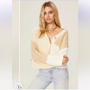 Rails Reese Cream Patchwork Cable Cardigan Sweater Sz XXS cropped baggy